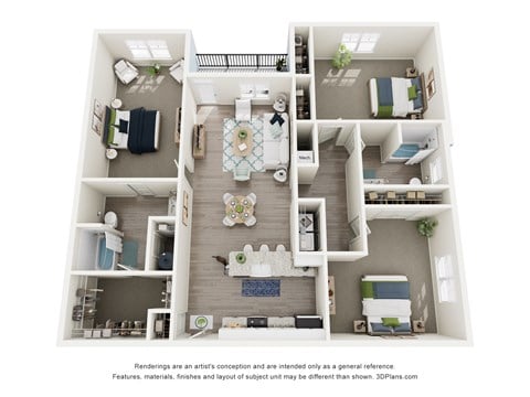Floor plan for 3 beds, 2 baths, 1666 sqft